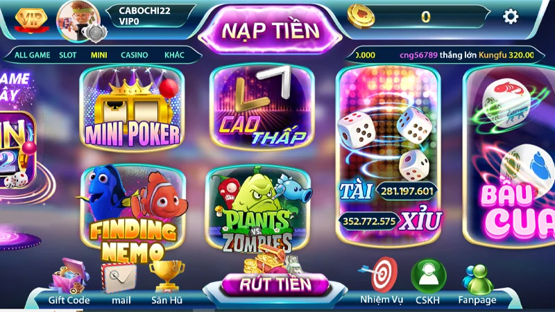Giao diện chọn game của ứng dụng Sun52 sẽ nằm ngang khi thể hiện trên điện thoại của bạn